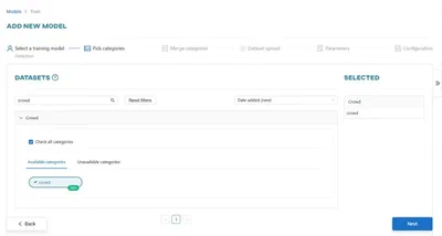 Choose datasets and categories