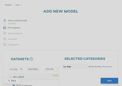 Choose datasets and categories