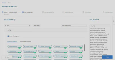 Choose datasets and categories