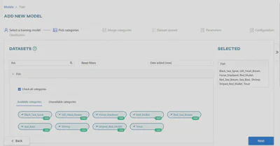 Choose dataset and categories
