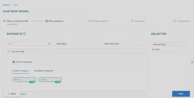 Choose datasets and categories