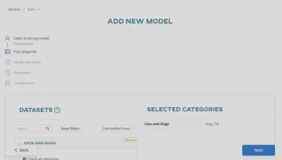 Choose datasets and categories