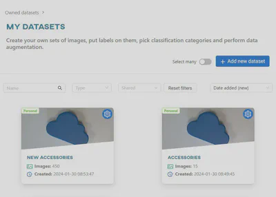 Datasets view