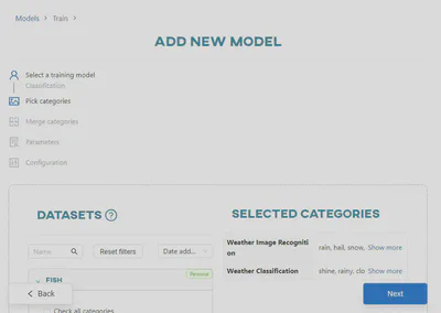 Choose datasets and categories