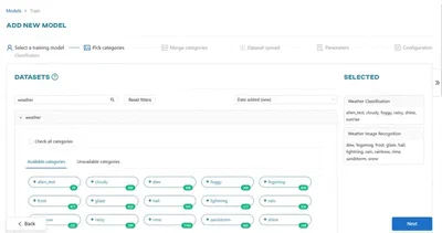 Choose datasets and categories