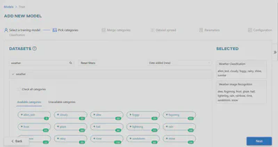 Choose datasets and categories