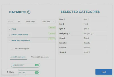 Choose datasets and categories
