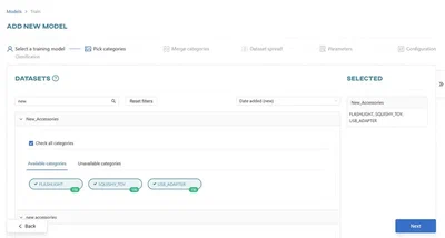 Select ‘Classification’ and then ‘New Accessories’ dataset