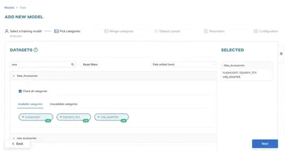 Select ‘Detection’ and then ‘New Accessories’ dataset
