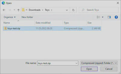 Select .zip file