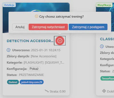 Kliknij Zatrzymaj i wybierz Zatrzymaj z postępem